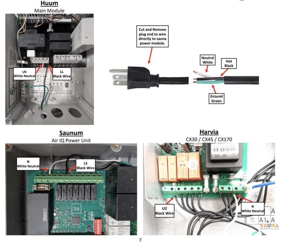 wiring led lights to saunum, harvia, and huum power box controllers